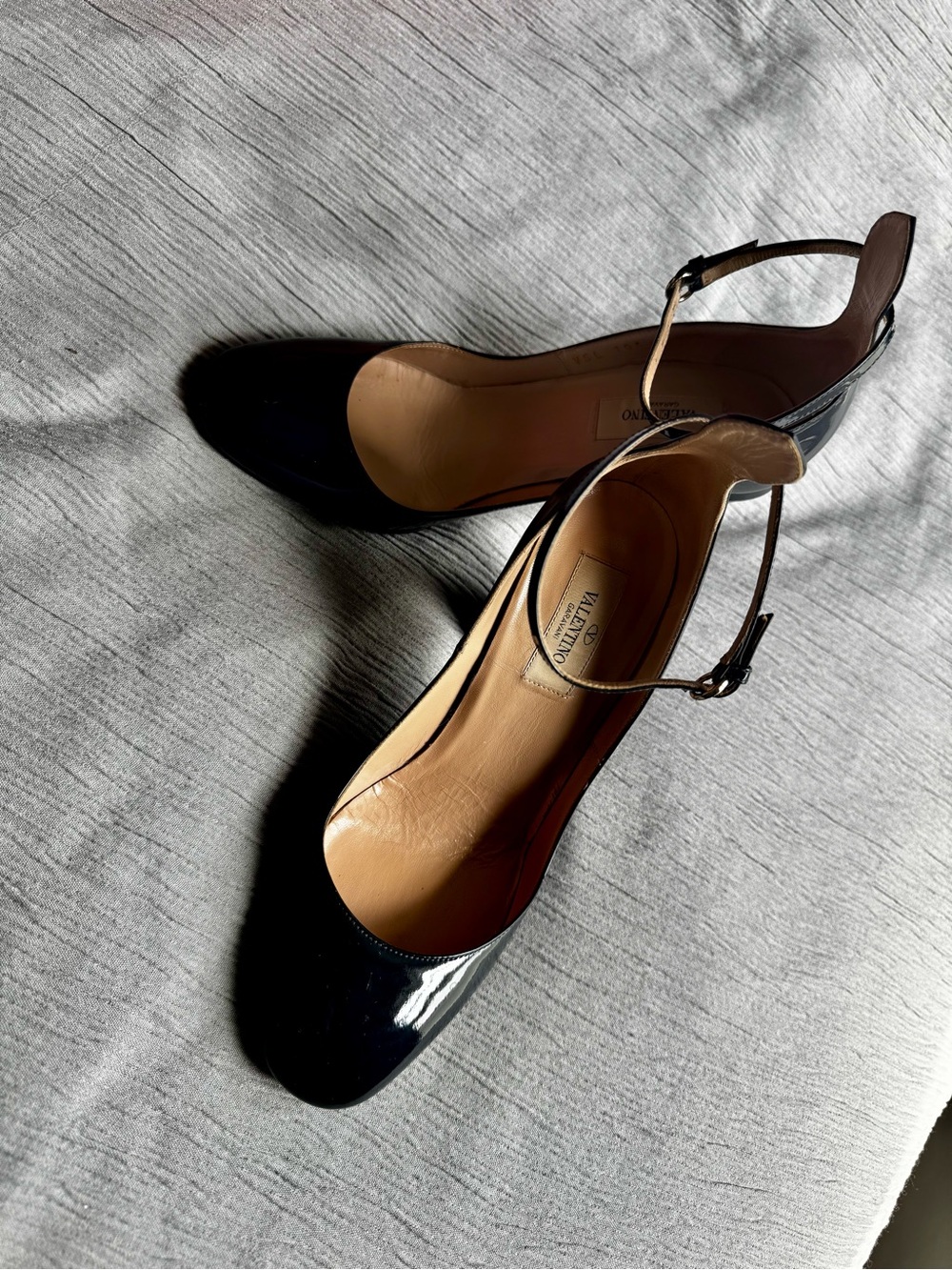 Valentino Blue Marine Patent Leather Ankle-Strap Pumps